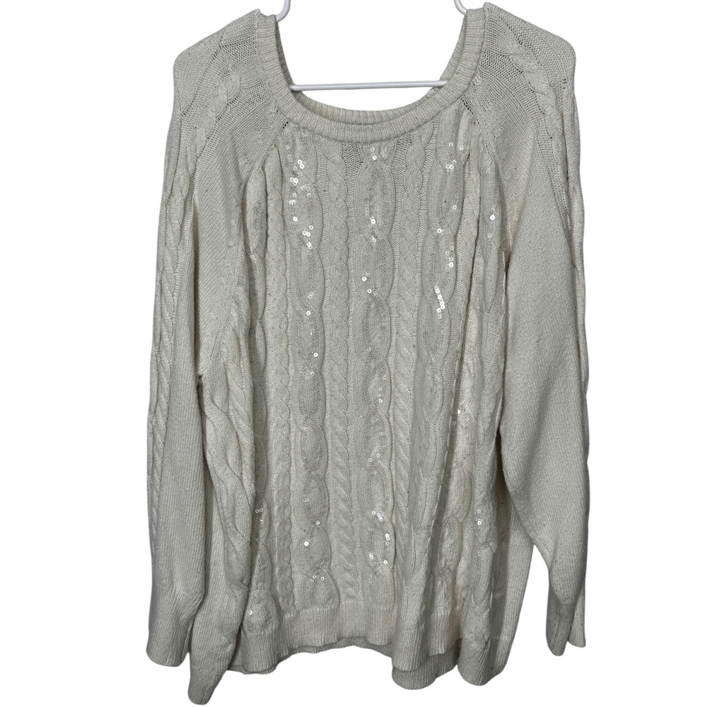 Lane Bryant Off White Sequined Cable Knit‎ Sweater Women's Size 26/28